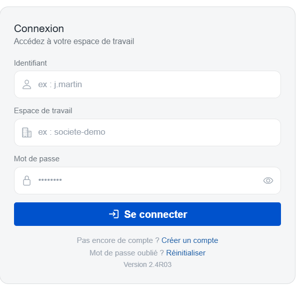 Pantalla de conexión: identificador, espacio, contraseña